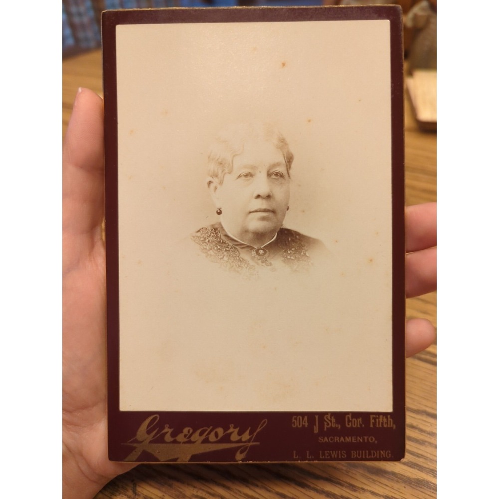 Antique Cabinet Card Victorian Woman Photo Sacramento CA Gregory Portrait
